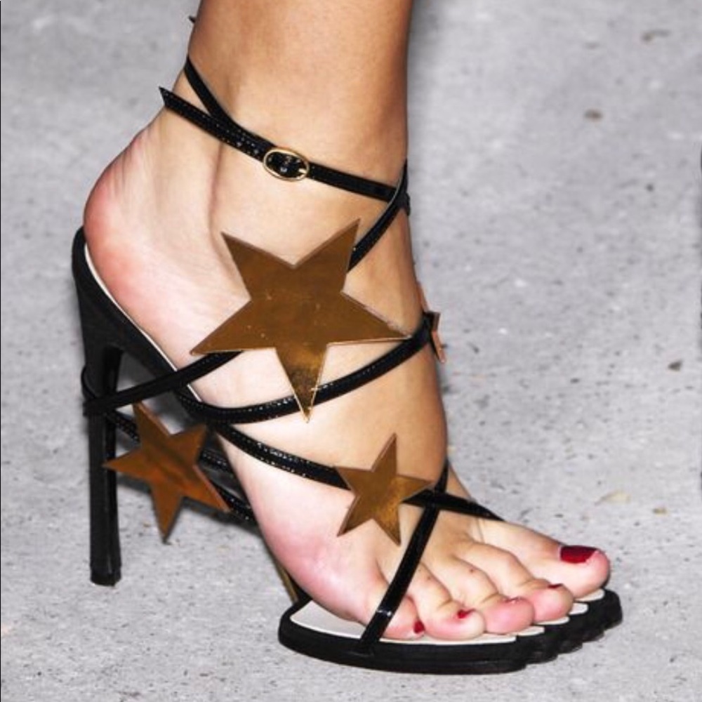 YSL White black leather wrap star 'Hero'